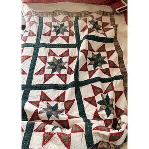 Vintage Handmade Patchwork Christmas Quilt Size 94x84 Red Sf